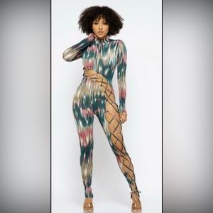 TEAL Abstract Cut-Out Jumpsuit